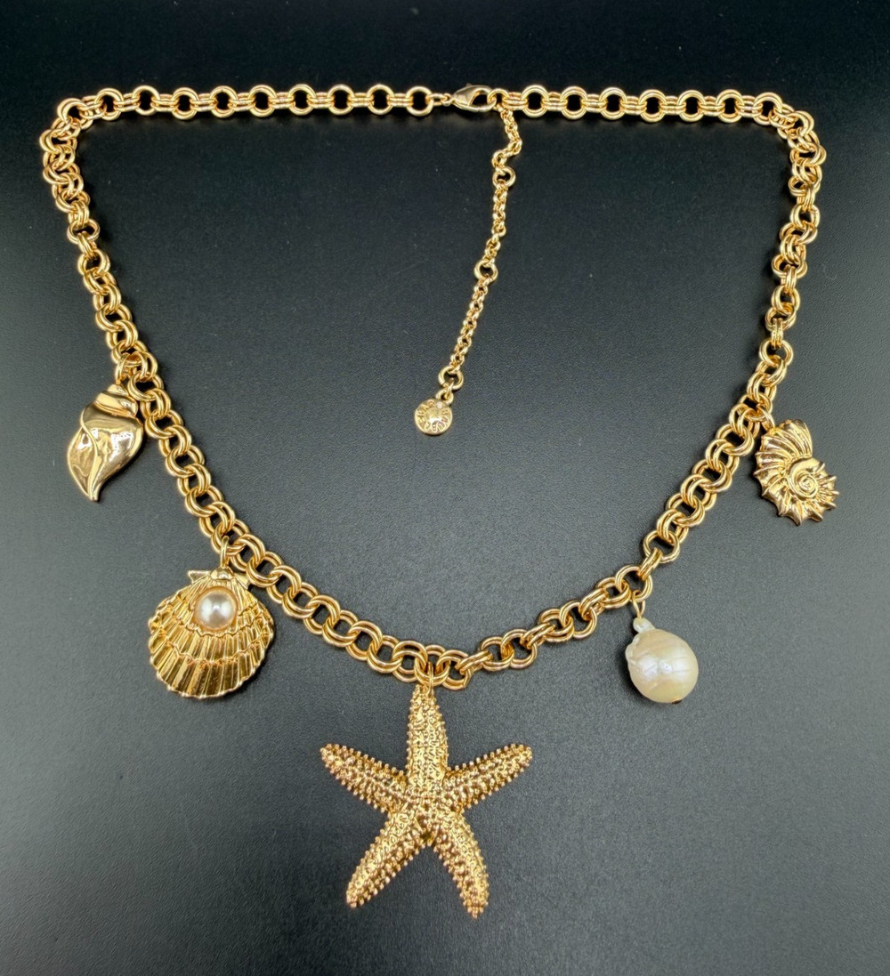 BaubleBar Gold Plated Starfish Seashell Charm Chain Necklace 17.5"